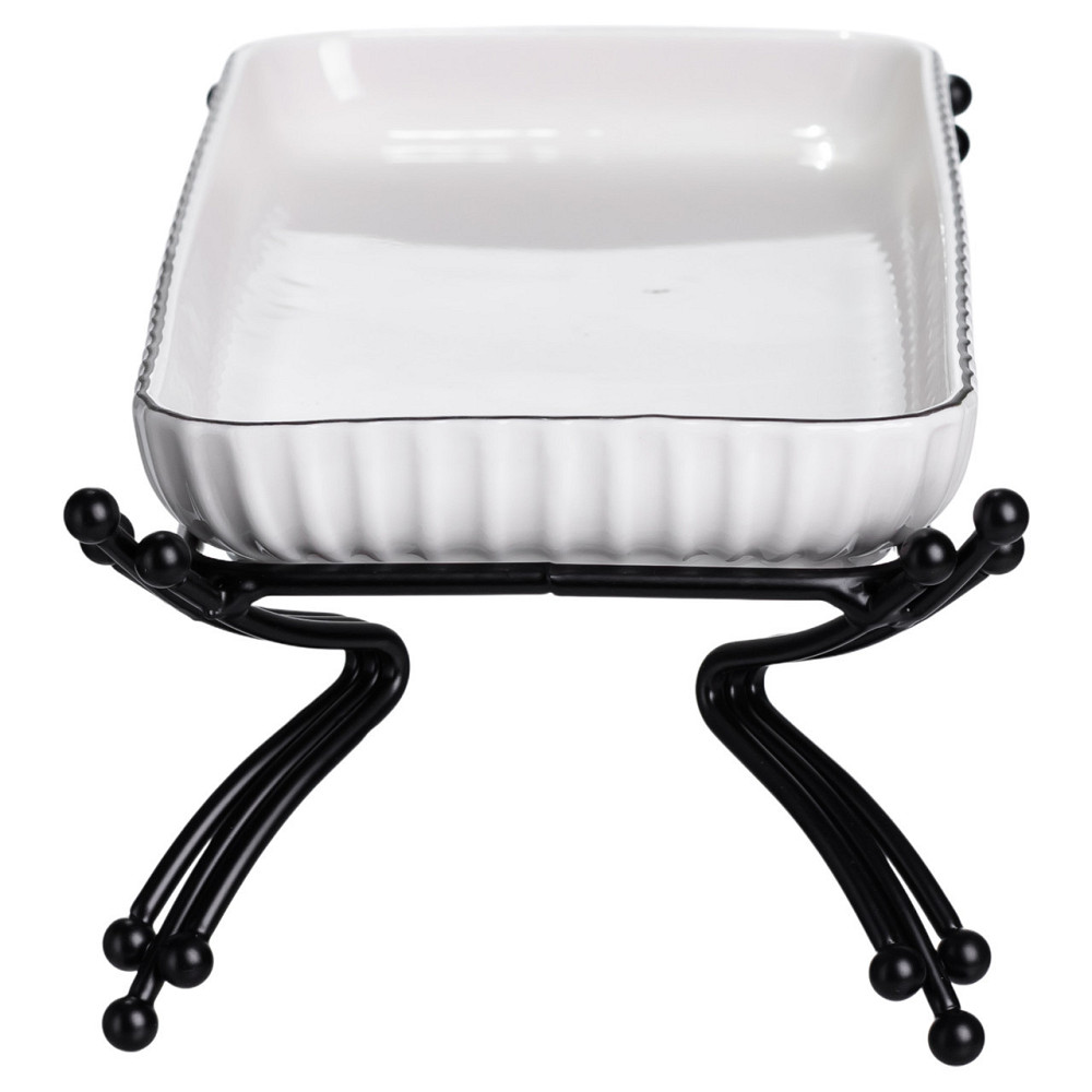 Порцелянове блюдо для сервірування на металевій підставці 29,5×12×9 (см) Біле з чорним LB-1565B Київ - фото 4