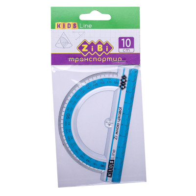Линейка ZiBi Транспортир 100мм, с голубой полоской, блистер (ZB.5640-14) Винница - изображение 1