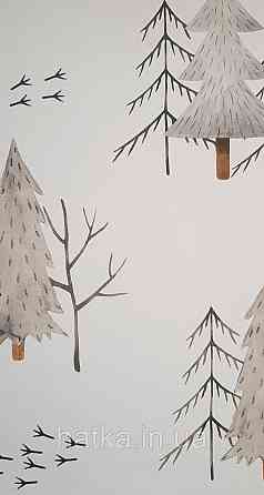 Шпалери флізелінові екологічно чисті Rasch Kids World 0.53х10 дитячі ялинки гілки коричневі сірі на білому Київ