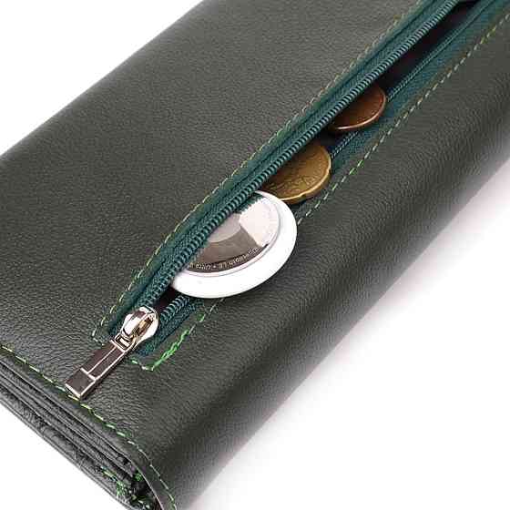 Горизонтальный кошелек у два сложения из натуральной кожи ST Leather 23067 Зеленый Киев