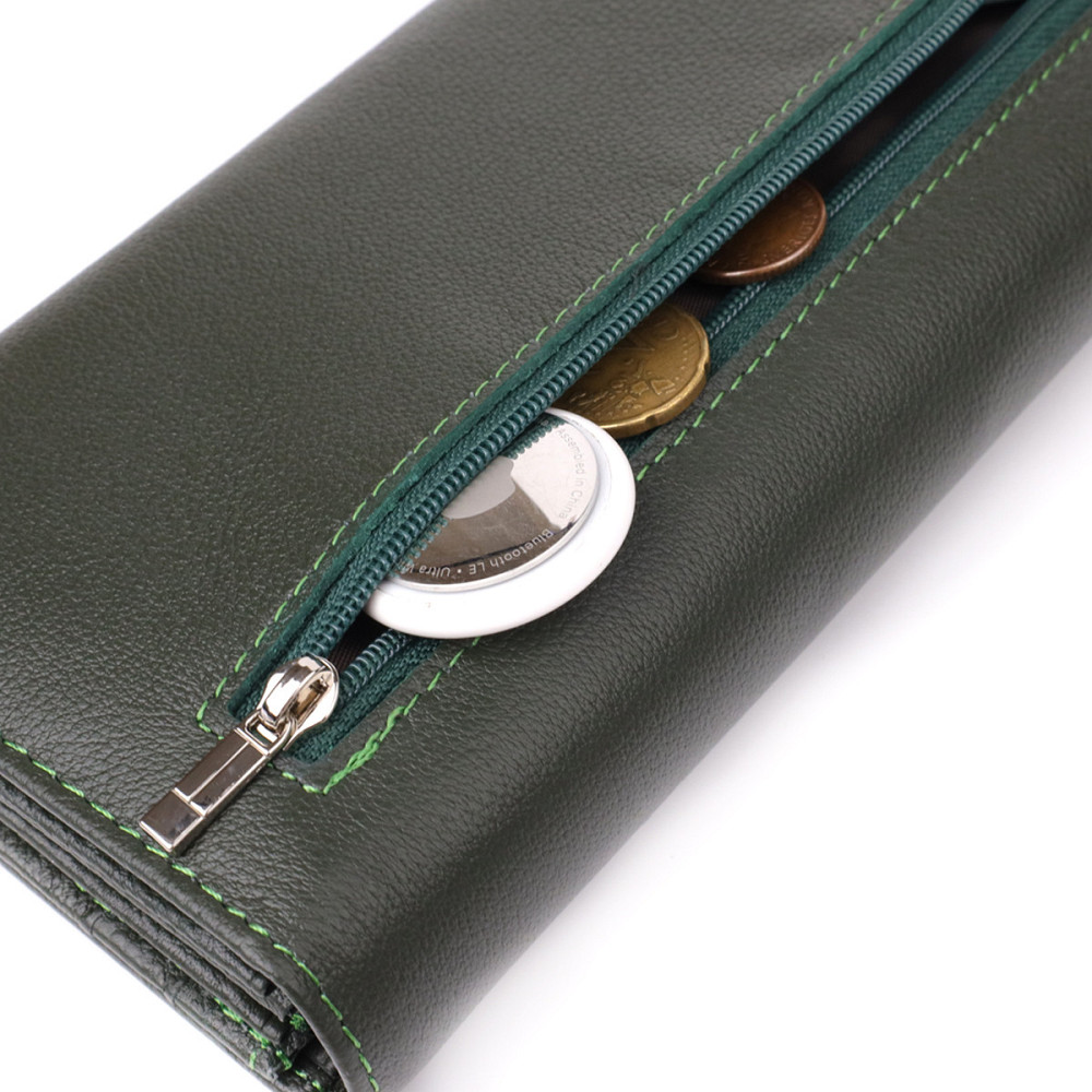 Горизонтальный кошелек у два сложения из натуральной кожи ST Leather 23067 Зеленый Киев - изображение 4