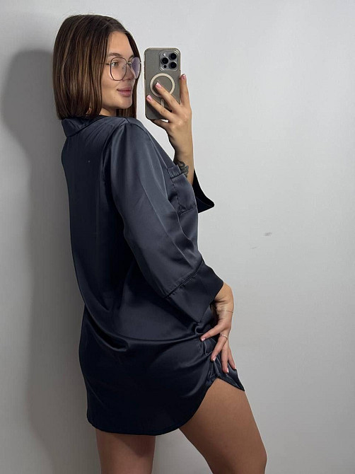 Жіноча нічна сорочка подовжена шовкова S Графітовий Харків - фото 2