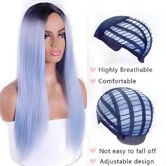 Довга блакитна перука омбре RESTEQ 66 см, пряме волосся градієнт, перуки з високоякісних синтетичних волокон Київ