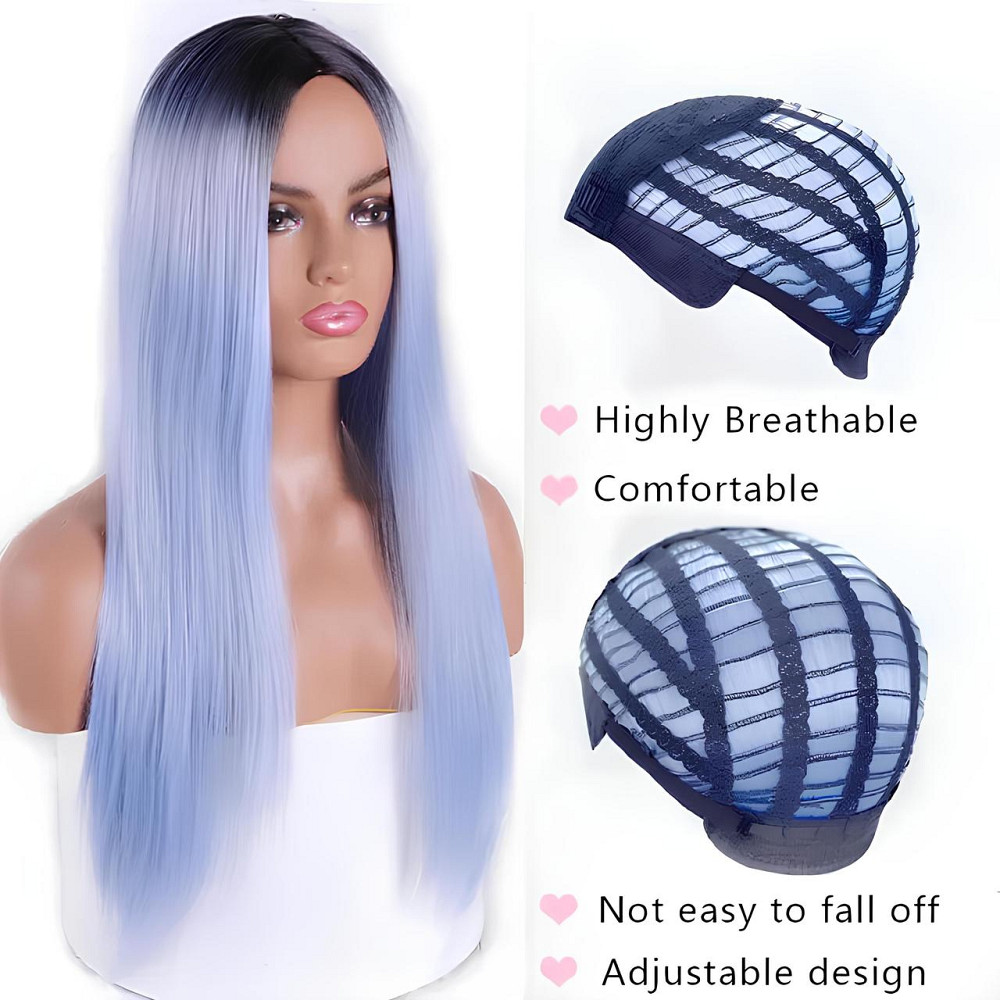 Довга блакитна перука омбре RESTEQ 66 см, пряме волосся градієнт, перуки з високоякісних синтетичних волокон Київ - фото 4