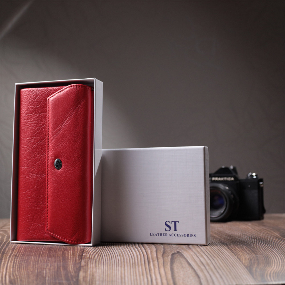 Портмоне для жінок з блоком для карт з натуральної шкіри ST Leather 22699 Червоний Київ - фото 1