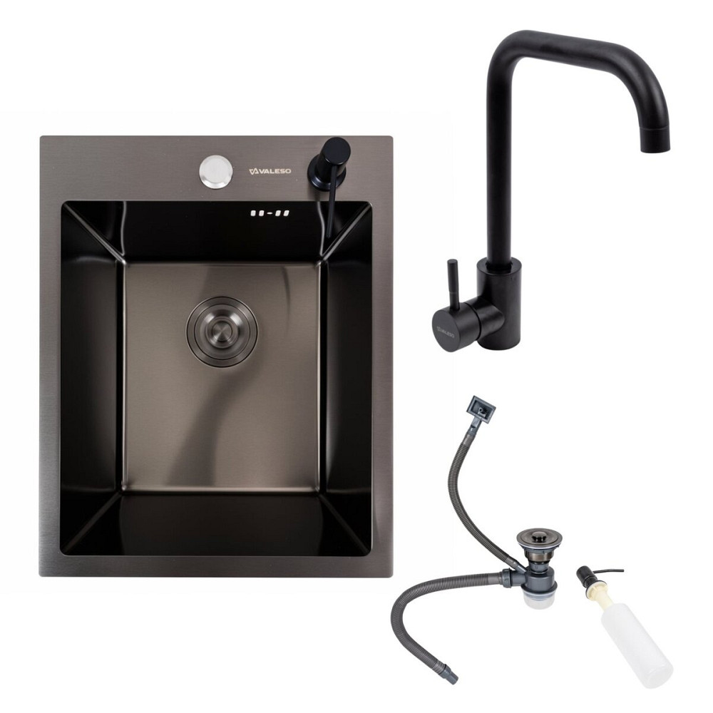 VALESO Комплект: Кухонна мийка VALESO Handmade 40*50 PVD чорна (3.0/0.8) + Змішувач VALESO BG77 Коломыя - изображение 1