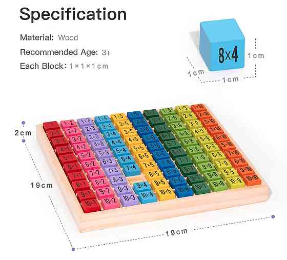 Таблиця множення Монтессорі RESTEQ — дерев’яна розвивальна іграшка для вивчення математики у формі гри Київ