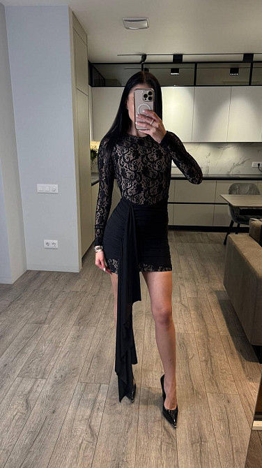 Жіноче романтичне мініплаття зі шлейфом мереживо + трикотажна підкладка Чорний, 44/46 Одеса - фото 2