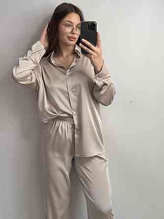 Жіночий шовковий костюм із штанами Бежевий XL/2XL Харків