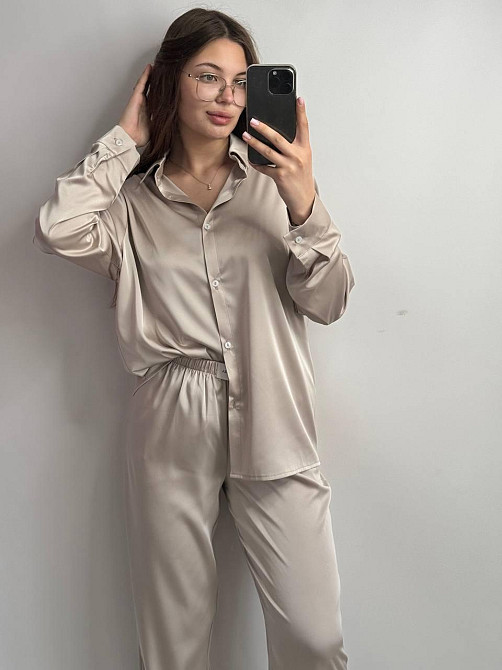 Жіночий шовковий костюм із штанами Бежевий XL/2XL Харків - фото 1