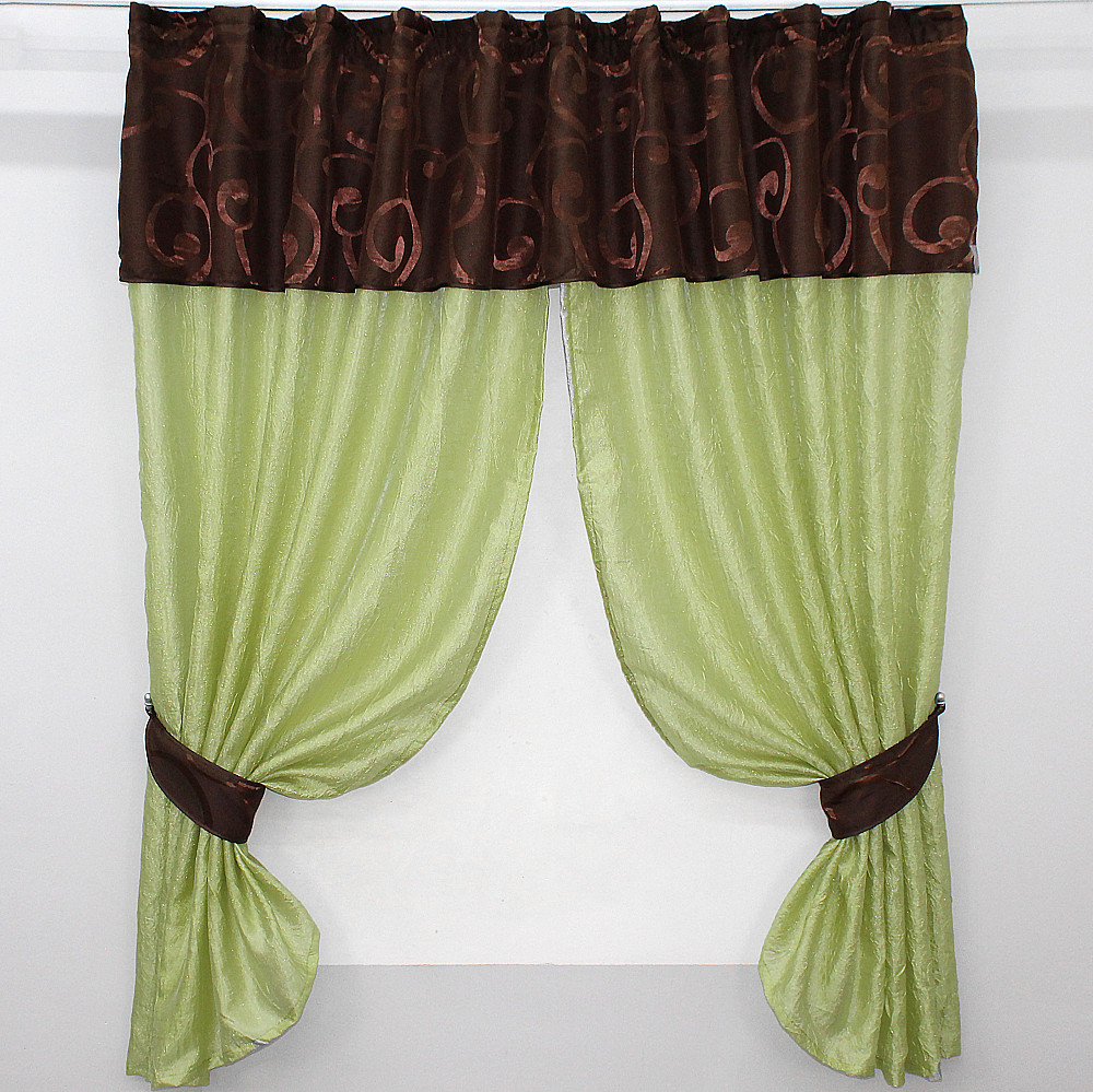 Кухонні штори VR-Textil № 073к з ламбрекеном і підхватами салатовий з коричневим 270х170 см ( 52-0073) Київ - фото 1