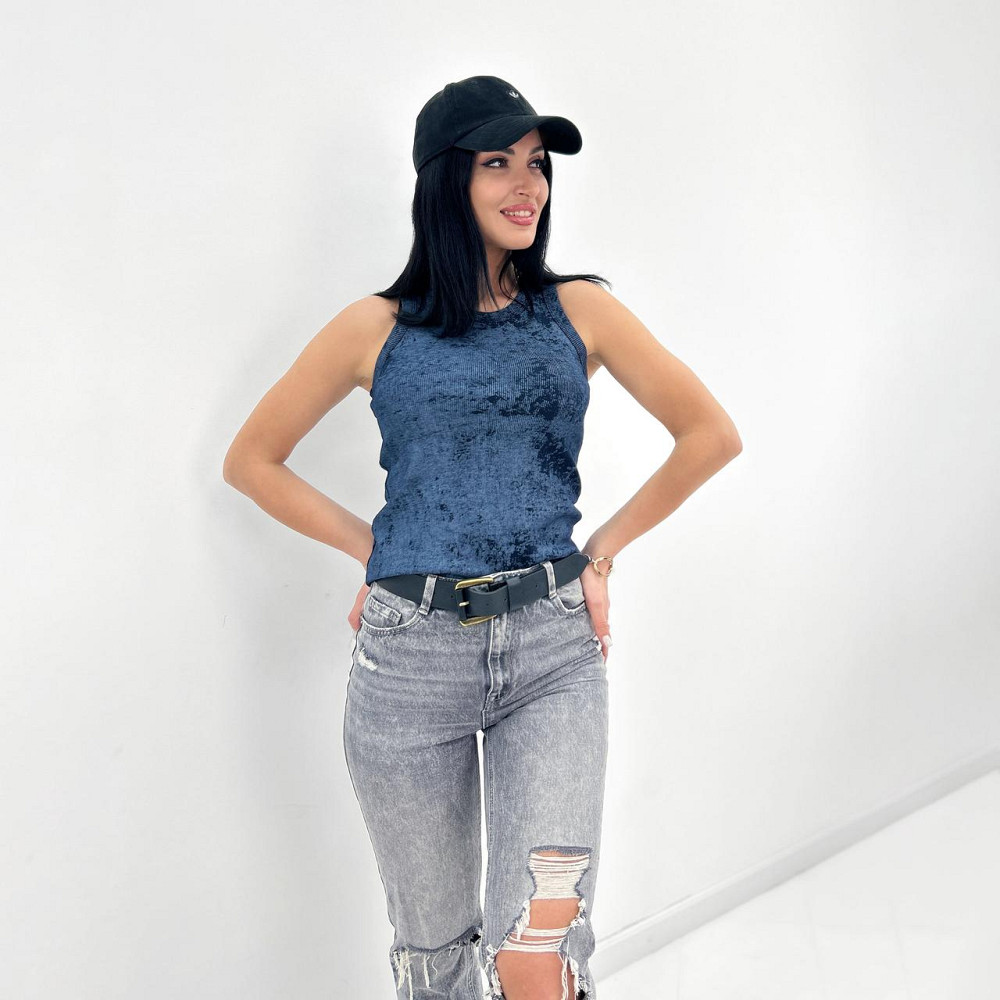 Трикотажная женская майка тай-дай Design 46-48, Темно-синий Киев - изображение 3