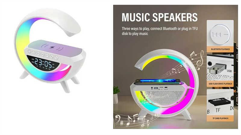 Колонка світильник з бездротовою зарядкою телефону та годинником Bluetooth 5.2 підтримка USB Type-C зміна режимів (C 65408) Чернігів - фото 8