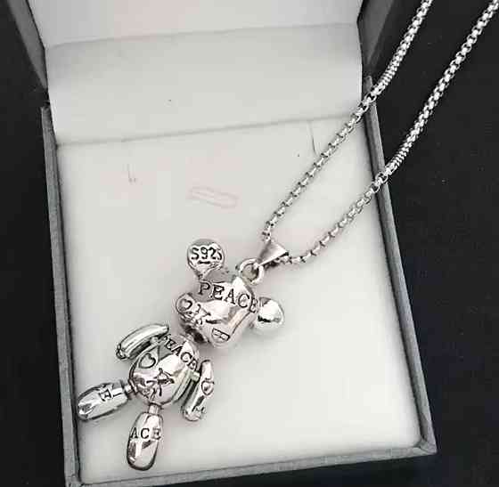 Підвіска ведмедик срібляста з ланцюжком 60 см, кулон ведмідь стильний, прикраса Київ