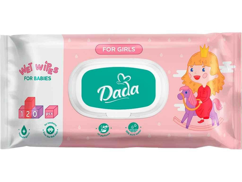 Вологі серветки для дітей 120шт Для дівчаток з клапаном ТМ Dada Київ - фото 1