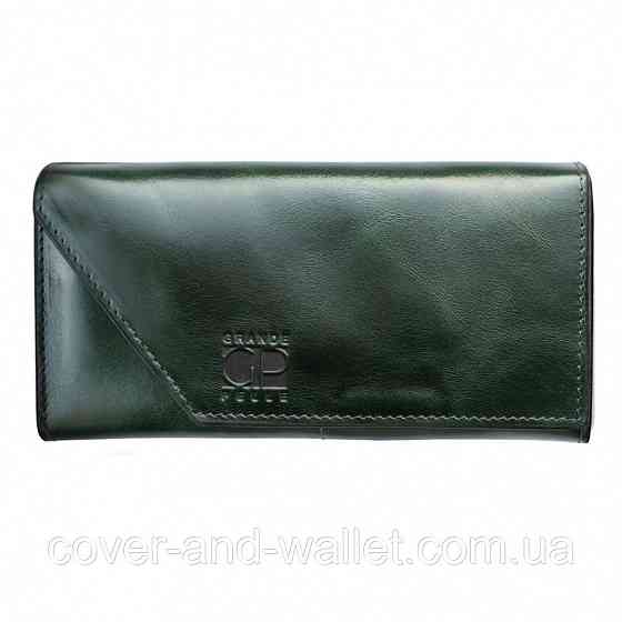 Вместительный женский кошелек зеленого цвета из гладкой кожи Grande Pelle Festa Киев