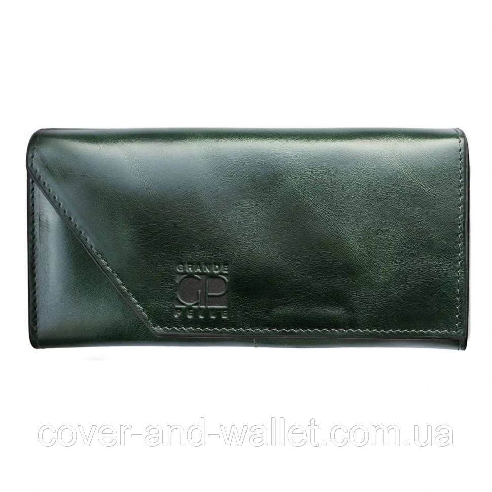 Вместительный женский кошелек зеленого цвета из гладкой кожи Grande Pelle Festa Киев - изображение 1