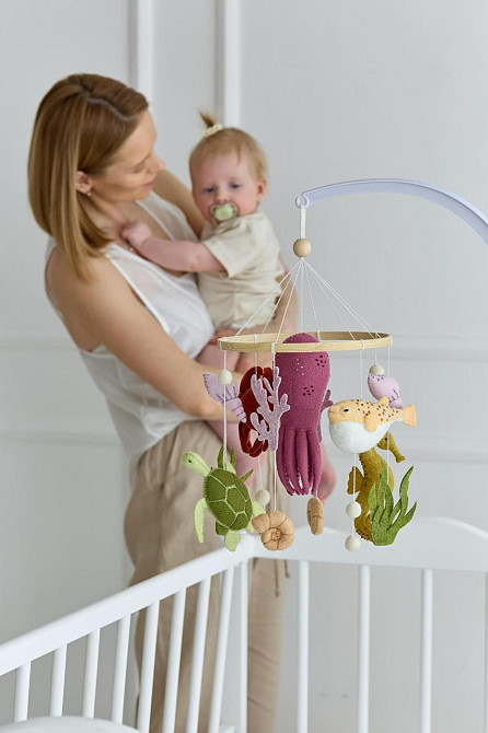 Дитячий музичний мобіль на ліжечко WoollyFox "Морський світ: восьминіг, краб, морський коник" Київ - фото 5