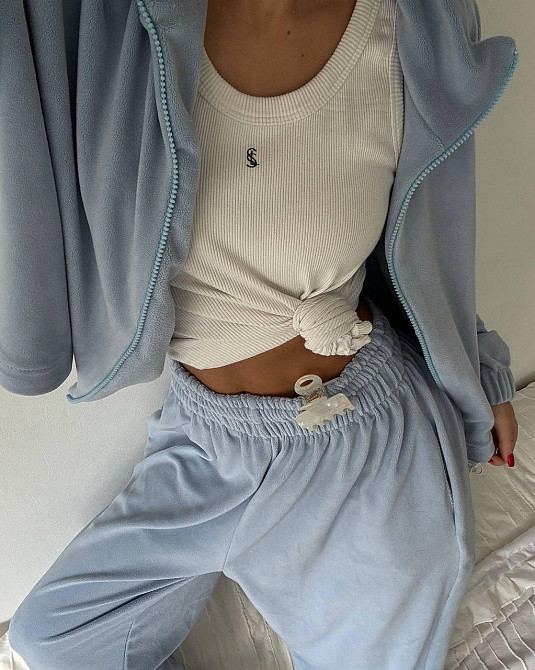 Жіночий теплий оверсайз костюм-двійка: кофта та штани турецький поліс фліс Блакитний Одеса - фото 3