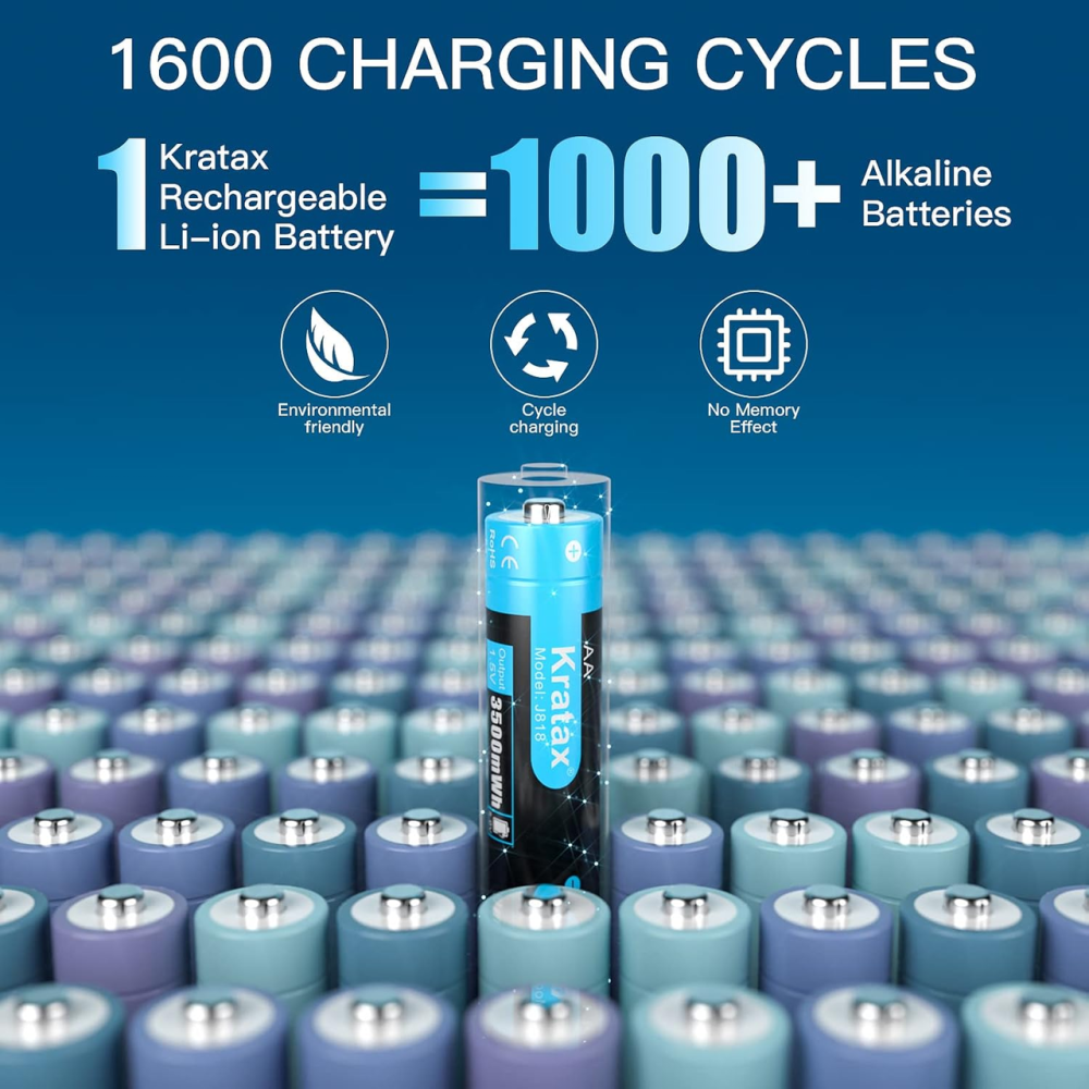 Аккумуляторные батарейки Kratax AA (8 шт) 3500 mWh 1.5V Li-ion + Быстрая зарядка | 1600 циклов | Для контроллеров и игрушек Киев - изображение 4