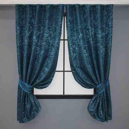 Комплект коротких штор VR-Textil Лен мрамор Pavliani № 1365ш 130х170 см 2 шт Синий (35-0061) Киев