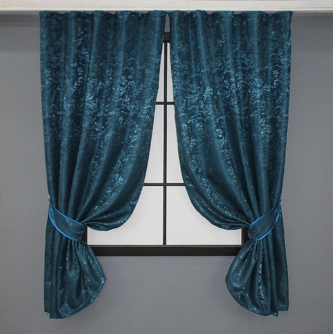 Комплект коротких штор VR-Textil Лен мрамор Pavliani № 1365ш 130х170 см 2 шт Синий (35-0061) Киев - изображение 1
