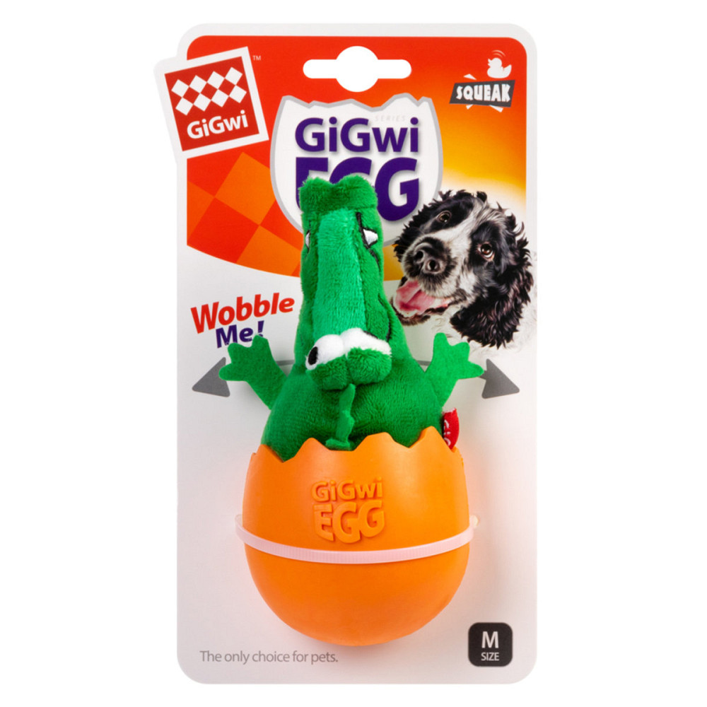 Іграшка для собак Крокодил-неваляшка з пищалкою GiGwi EGG, текстиль, гума, 14 см Київ - фото 2