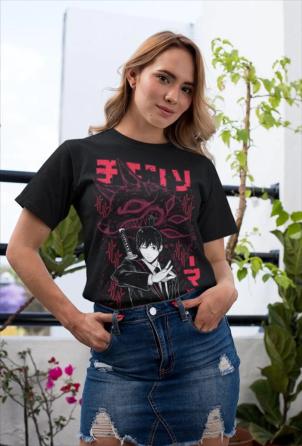 Футболка з аніме принтом Людина-бензопила оверсайз (S/M/L) Чорний AnimeJ0586 Дніпро