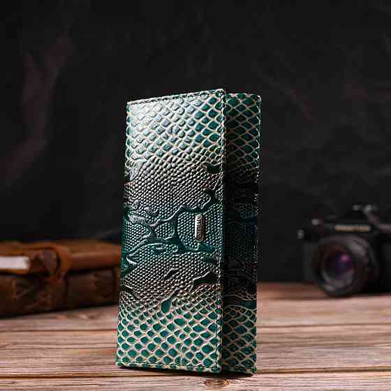 Лакированный кошелек для женщин из натуральной фактурной кожи с тиснением под рептилию CANPELLINI 21824 Киев