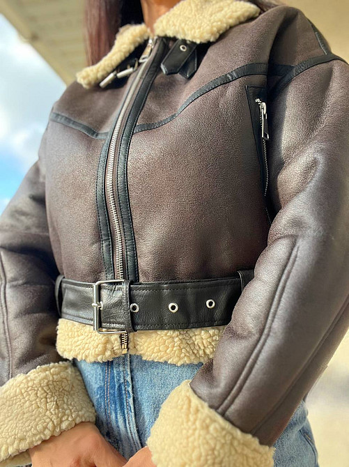 Дублянка жіноча Aftf Basic 265 коротка ремінь блискавка з хутром екошкіра коричнева, коричневий, M Київ - фото 12