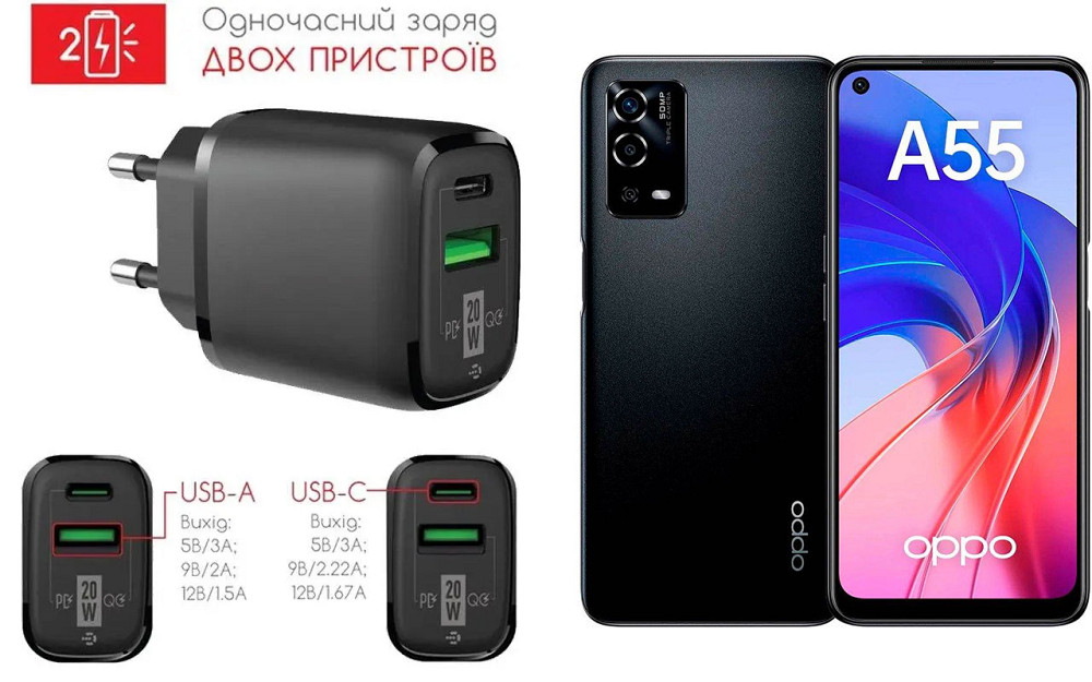 Сетевое зарядное устройство для Oppo A55 4G, 20W 3A, Quick Charge 3.0 Киев - изображение 1