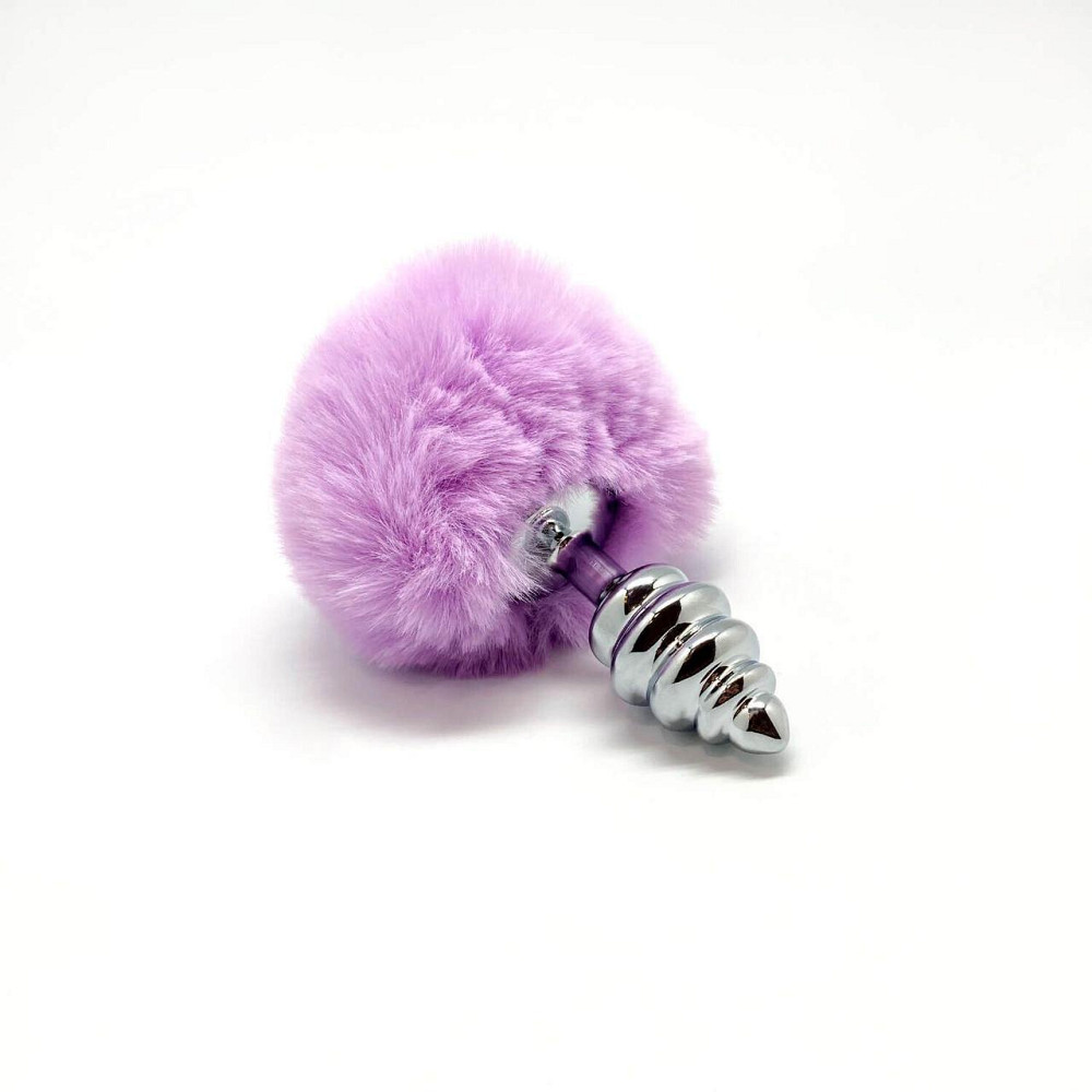 Металева анальна пробка Кролячий хвостик Alive Fluffy Twist Plug S Purple, діаметр 2,9 см Sex Aura Київ - фото 3