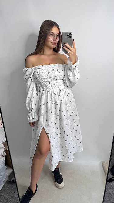 Жіноча сукня міді з відкритими плечима з мусліну Кульбаба XS/S Харків - фото 1