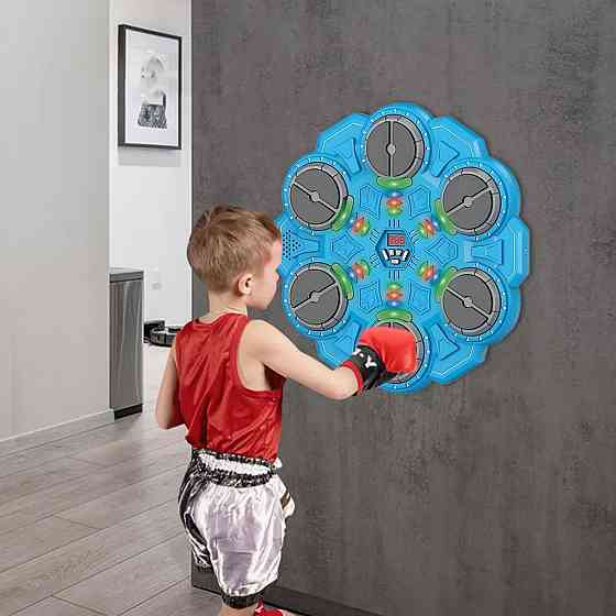Тренажер для бокса на 6 целей с перчатками детская мишень, аккумуляторный музыкальный с Bluetooth цвет голубой Каменец-Подольский