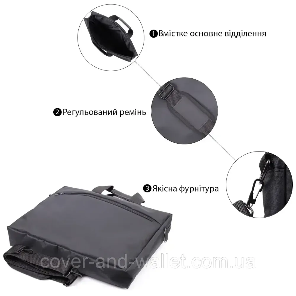 Практичная деловая сумка для ноутбука из качественного полиэстера черного цвета FBR Киев - изображение 4