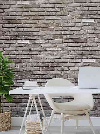 Шпалери вініл на флізеліні гарячого тиснення DU&KA Natura1.06х10 під цеглу структурні чорні сірі з глянцем Київ