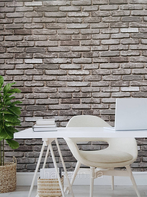 Шпалери вініл на флізеліні гарячого тиснення DU&KA Natura1.06х10 під цеглу структурні чорні сірі з глянцем Київ - фото 1