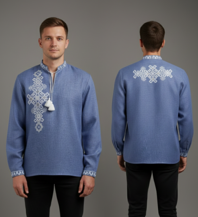 Чоловіча сучасна вишиванка з вишивкою на спині Фламінго Київ