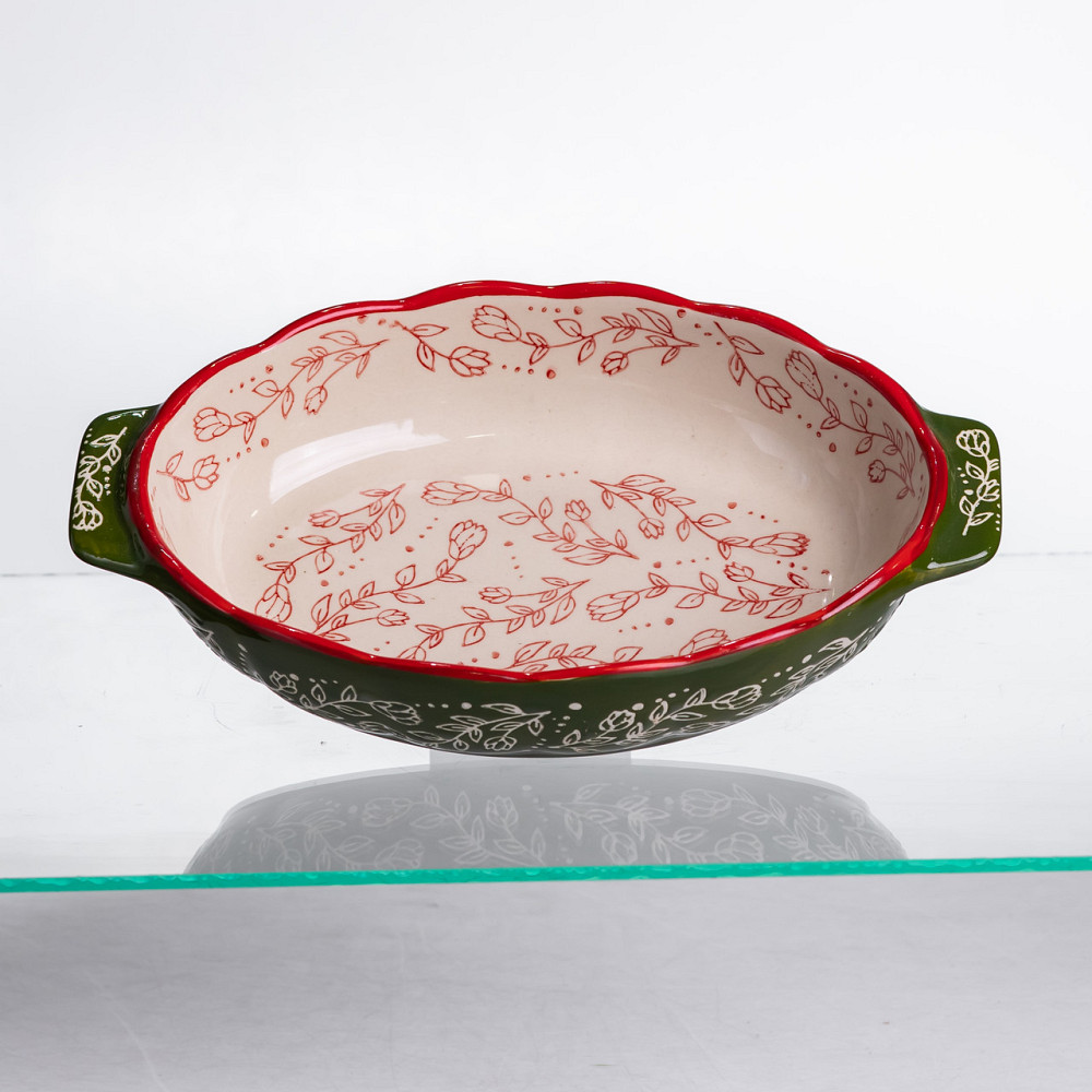 Форма для запікання Vintage 25×15×5 (см) овальна з ручками Зелена HM05-01 Коломия - фото 1