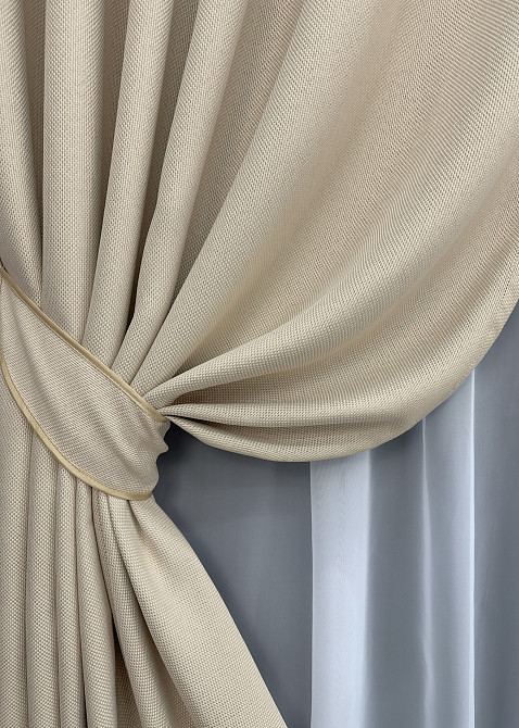 Шторна тканина, льон-блекаут з фактурою "Льон мішковина" колір холодний бежевий 1080ш Київ - фото 4