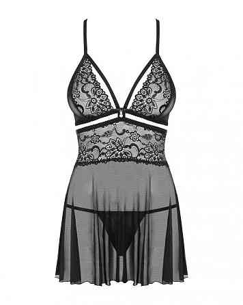 Эротический кружевной комплект с сеточкой Obsessive 838-BAB-1 babydoll & thong black L/XL, черный, п Sex Aura Киев