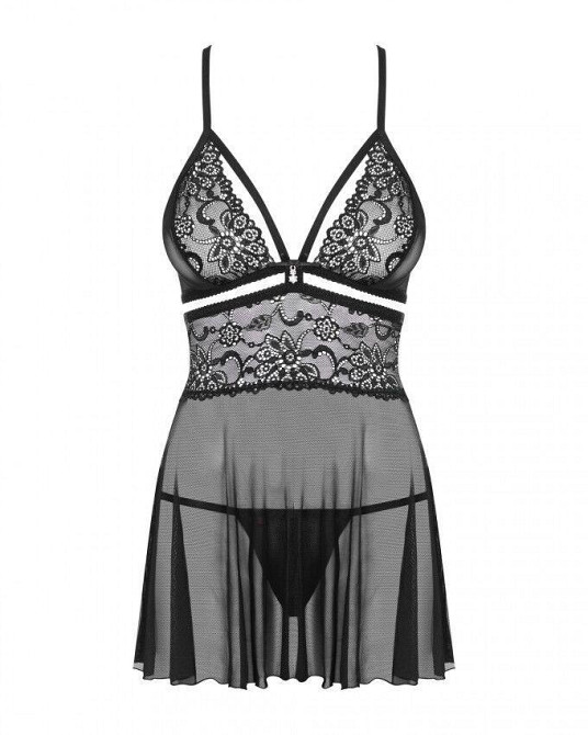 Эротический кружевной комплект с сеточкой Obsessive 838-BAB-1 babydoll & thong black L/XL, черный, п Sex Aura Киев - изображение 6