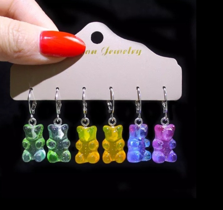 Детские серьги мишки набор 3 пары с блестками разноцветный Киев - изображение 1