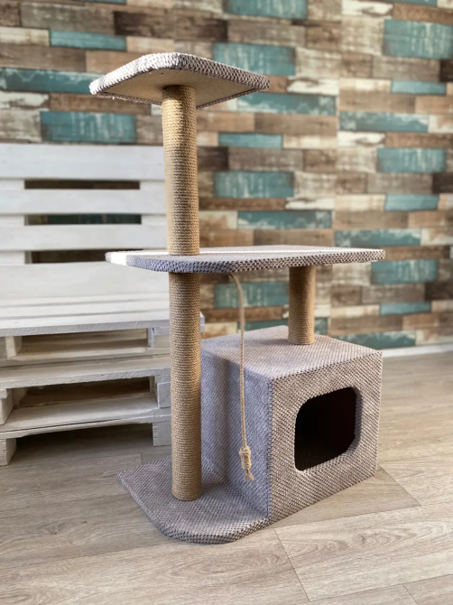 Когтеточка домик с лежанкой 88х55х35 см джутовая дряпка комплекс для кошек Київ - фото 3