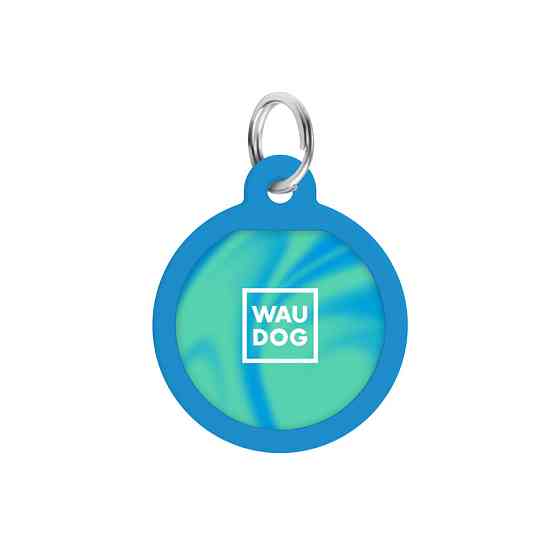 Адресник для собак і котів металевий WAUDOG Smart ID з QR паспортом, малюнок "Градієнт блакитний", коло, Д 25 мм Київ