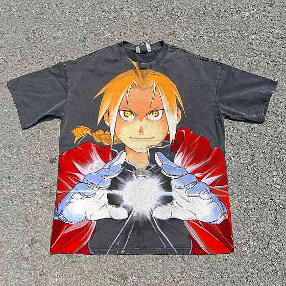 Футболка чоловіча з принтом аніме Аніме Фулл Метал Алкхеміст оверсайз (S/M/L) Черний Дніпро