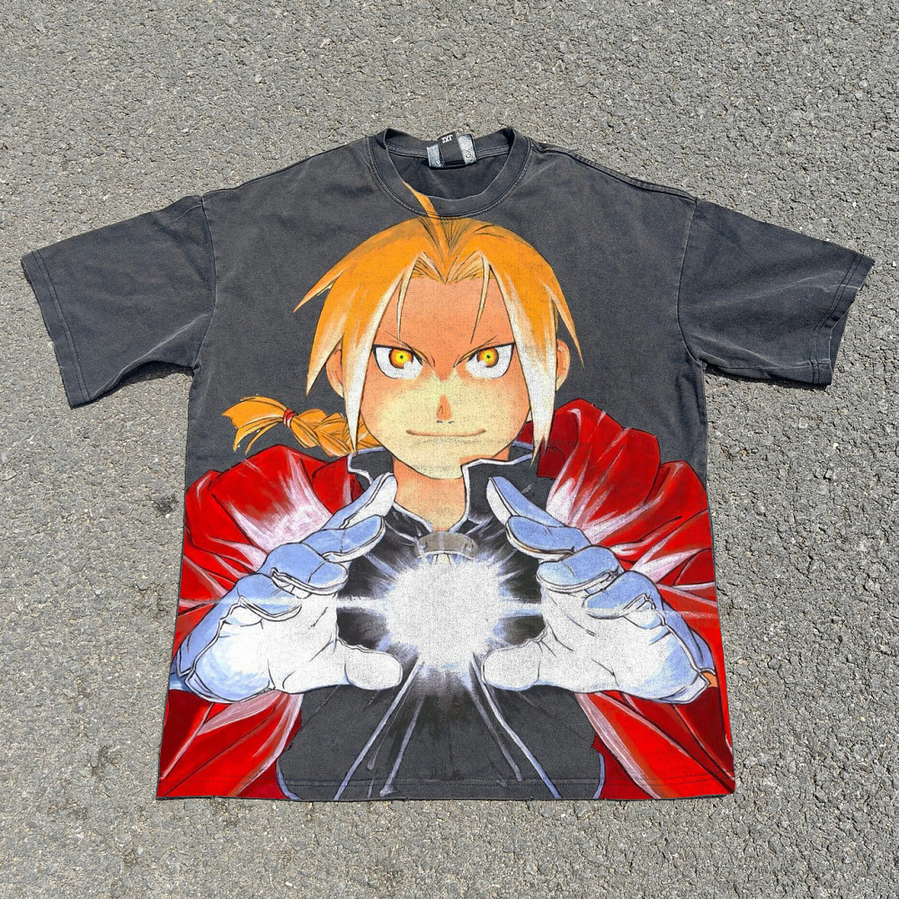 Футболка чоловіча з принтом аніме Аніме Фулл Метал Алкхеміст оверсайз (S/M/L) Черний Дніпро - фото 6