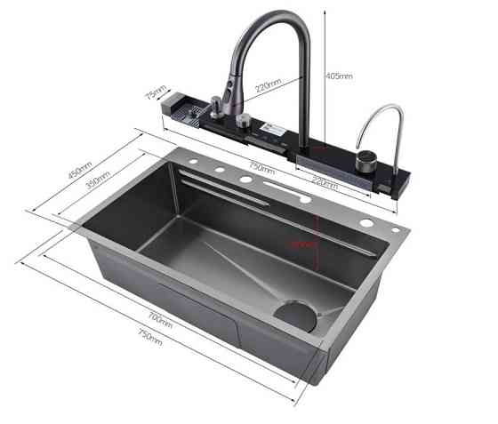 Кухонна раковина водоспад Willda, кухонна мийка водоспад темно-сіра 75х46х22 (747992614) Київ