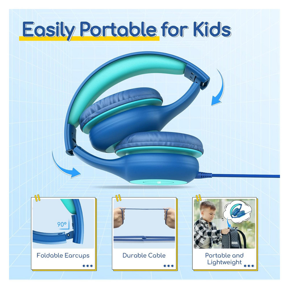 Наушники гарнитура детские EarFun K1 комплект 2 шт регулятор 85/94 дБ 3.5 мм складные микрофон синий и розовый Киев - изображение 7