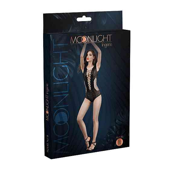 Боді Moonlight Model 11 XS-L Black, глибоке декольте, вставки з великої сітки з боків, імітація трус Sex Aura Київ